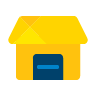 ícone - agência em tons amarelos com uma porta em azul